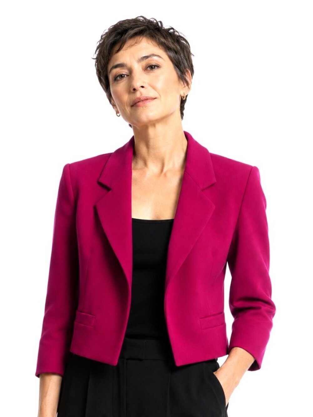 Vintage Anne Klein II Magenta Pink Wool Cropped Blazer